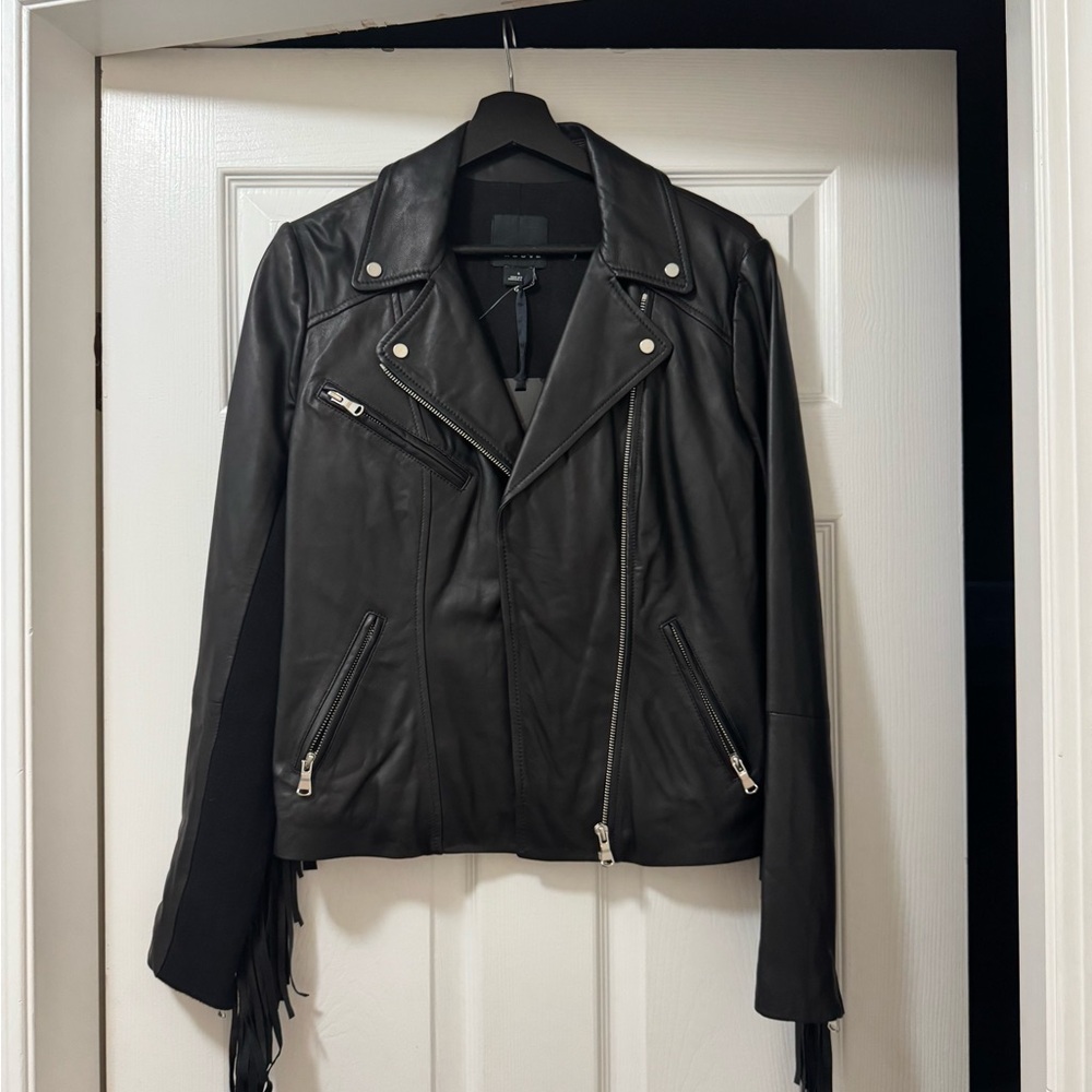 Trouve Black Leather Jacket with Silver Accents